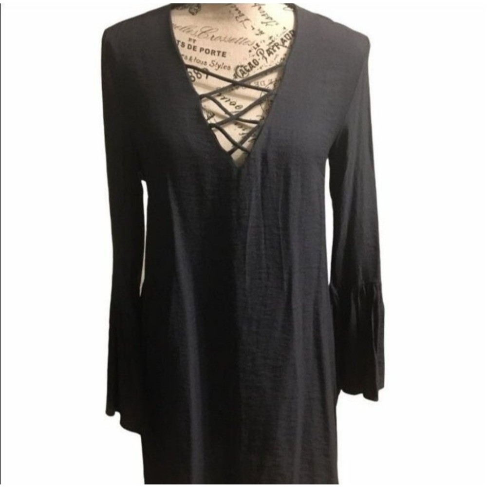 H & M Flared Sleeve Mini Dress Size 6 Boho Hippie Gray